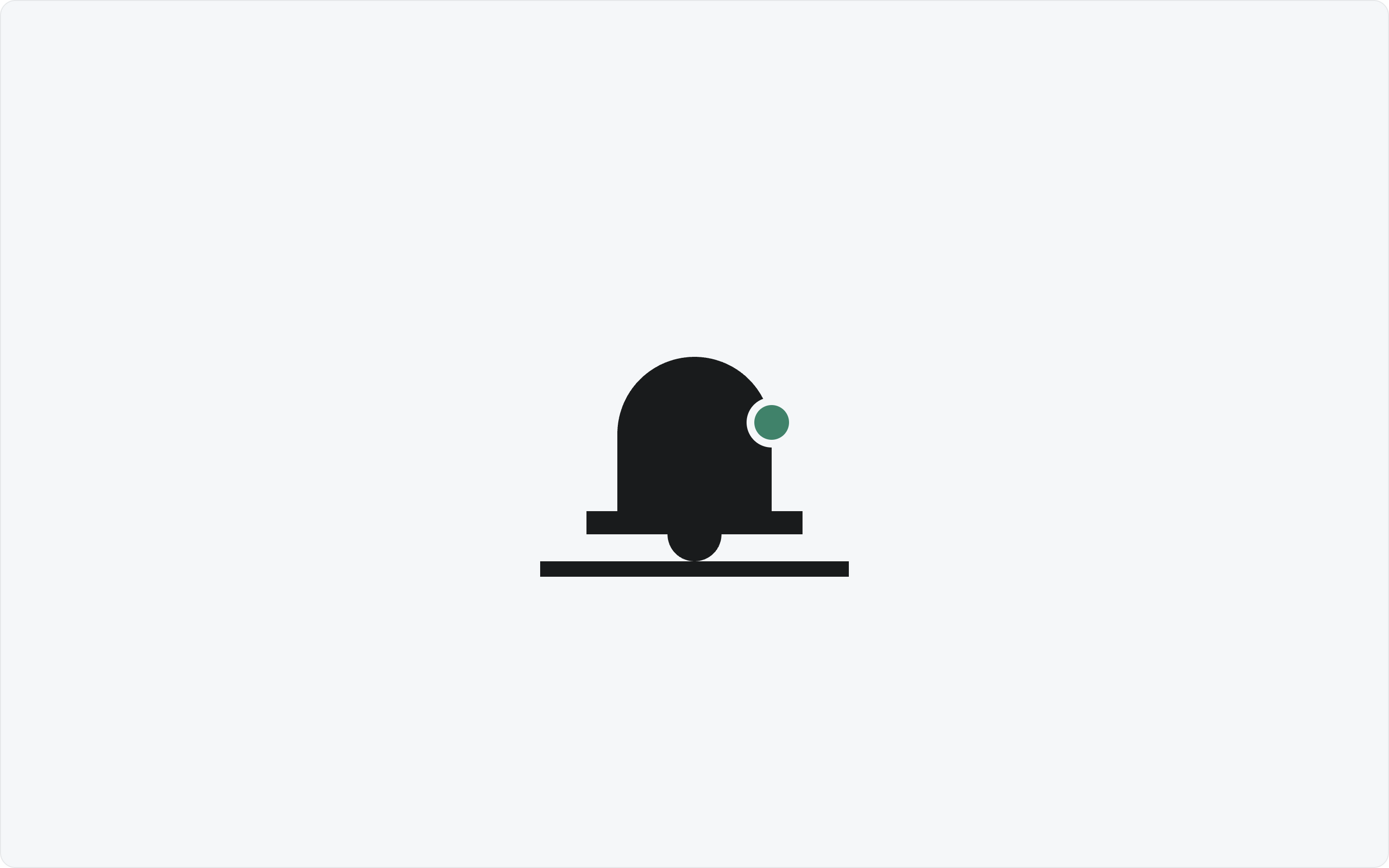 A solid black bell standing on a shelf line, with one green dot at its shoulder